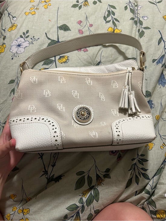 Dooney & Bourke Handbags - Dooney & Bourke Beige and White Logo-Accent Shoulder Bag